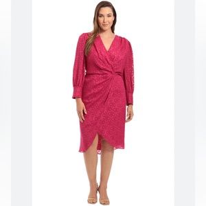 Maggy London embossed front wrap puffy sleeves dress! Bought but never worn